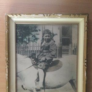 Vintage picture boy riding on horse in front of a house wood frame T. Eaton Co